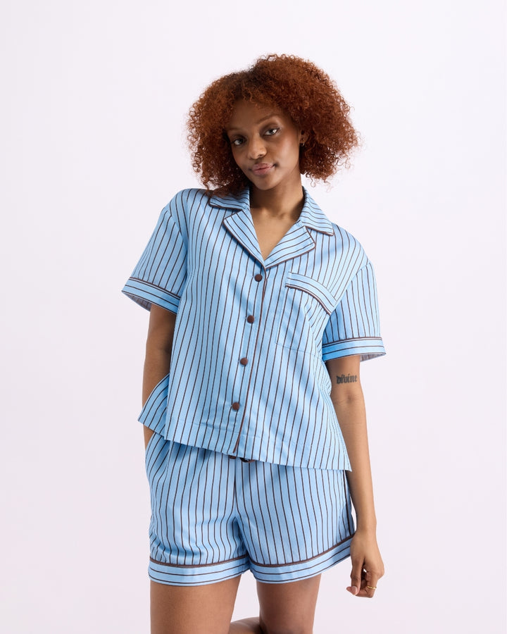 Short Sleeve Sleep Shirt Iced Chocolate Stripes