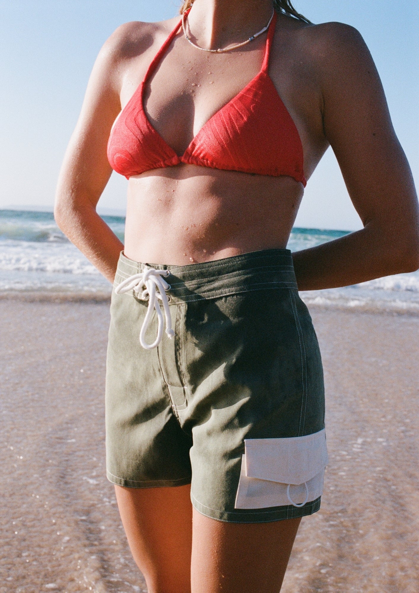 Tie Front Boardshort - Olive