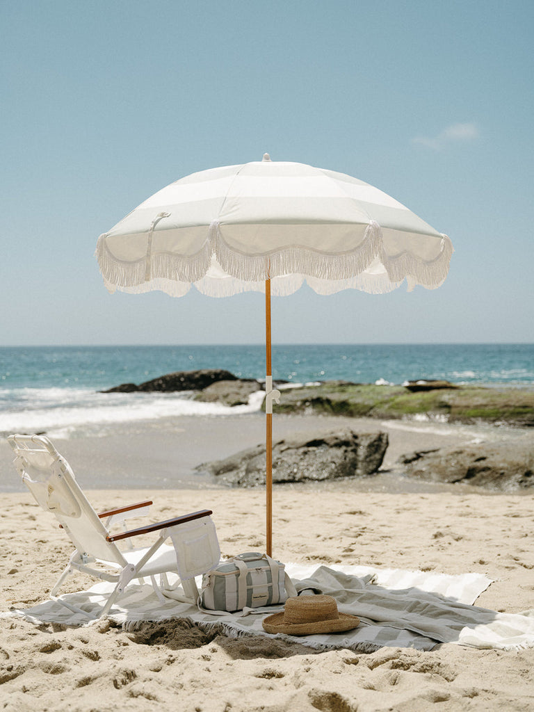 The Holiday Beach Umbrella - Sage Capri Stripe