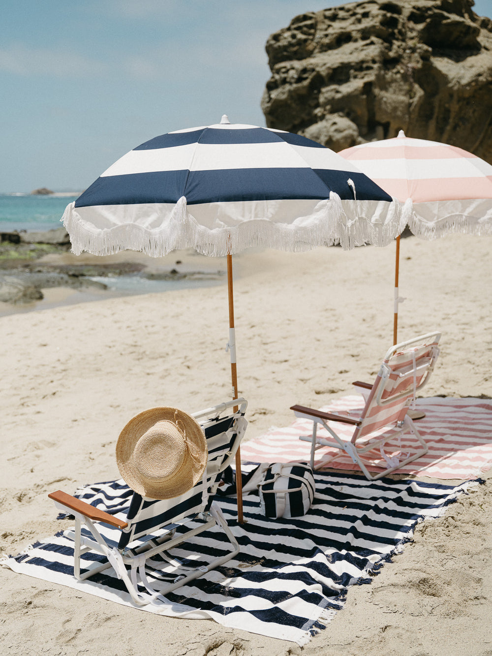 The Holiday Beach Umbrella - Navy Capri Stripe