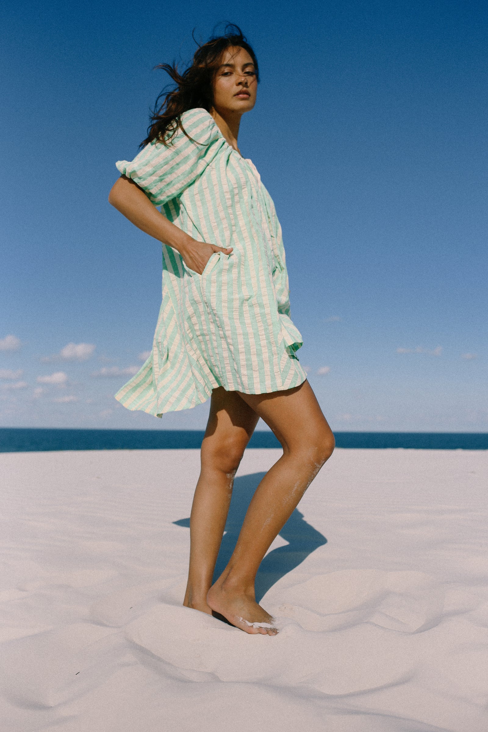 Chloe Summer Dress - Seafoam Cotton Stripe