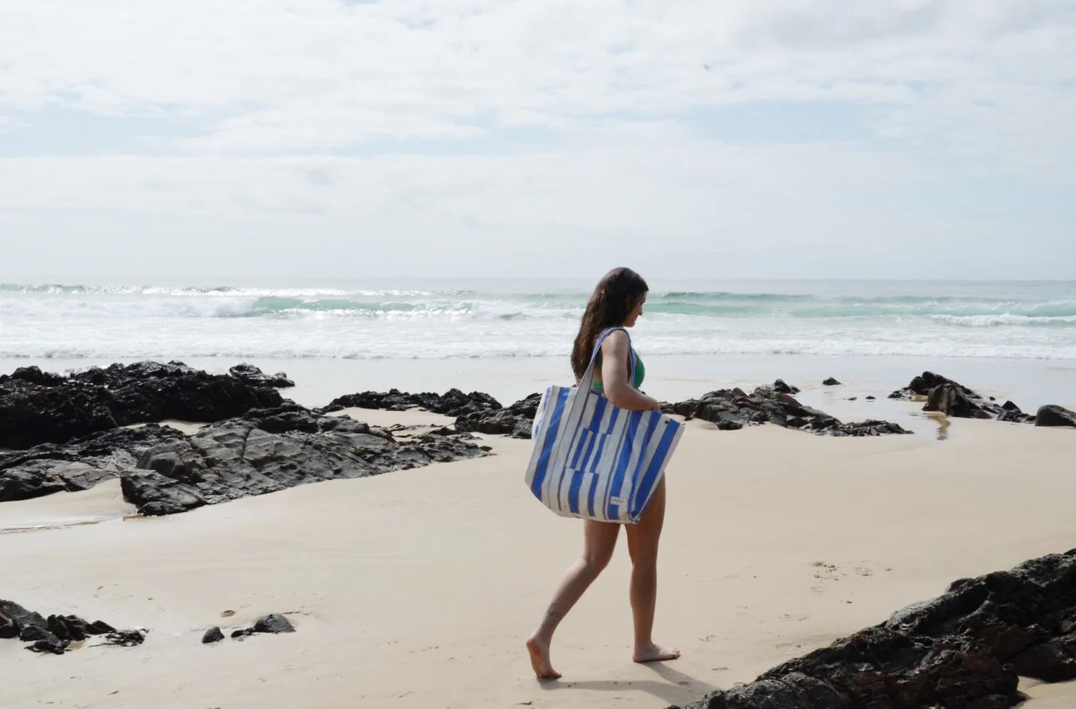 Oversized Beach Bag - Blue Stripe