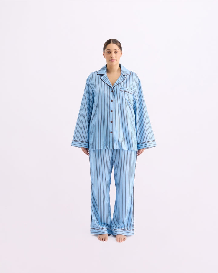 Long Sleeve Sleep Shirt - Iced Chocolate Stripes