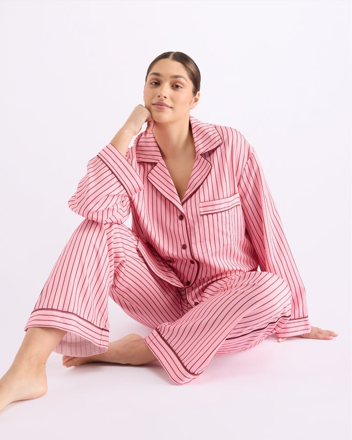 Long Sleeve Sleep Shirt - Rocky Road Stripes