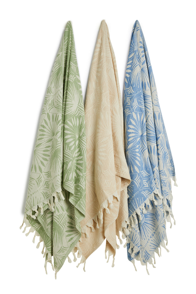 Palm Frond Turkish Towel - Blue