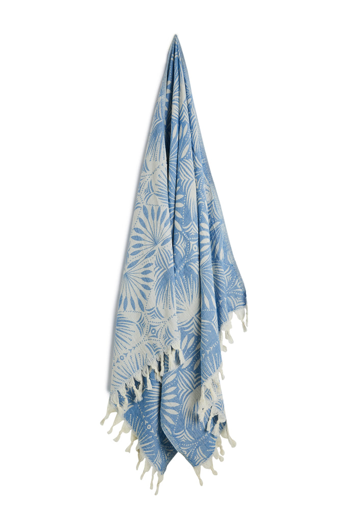 Palm Frond Turkish Towel - Blue