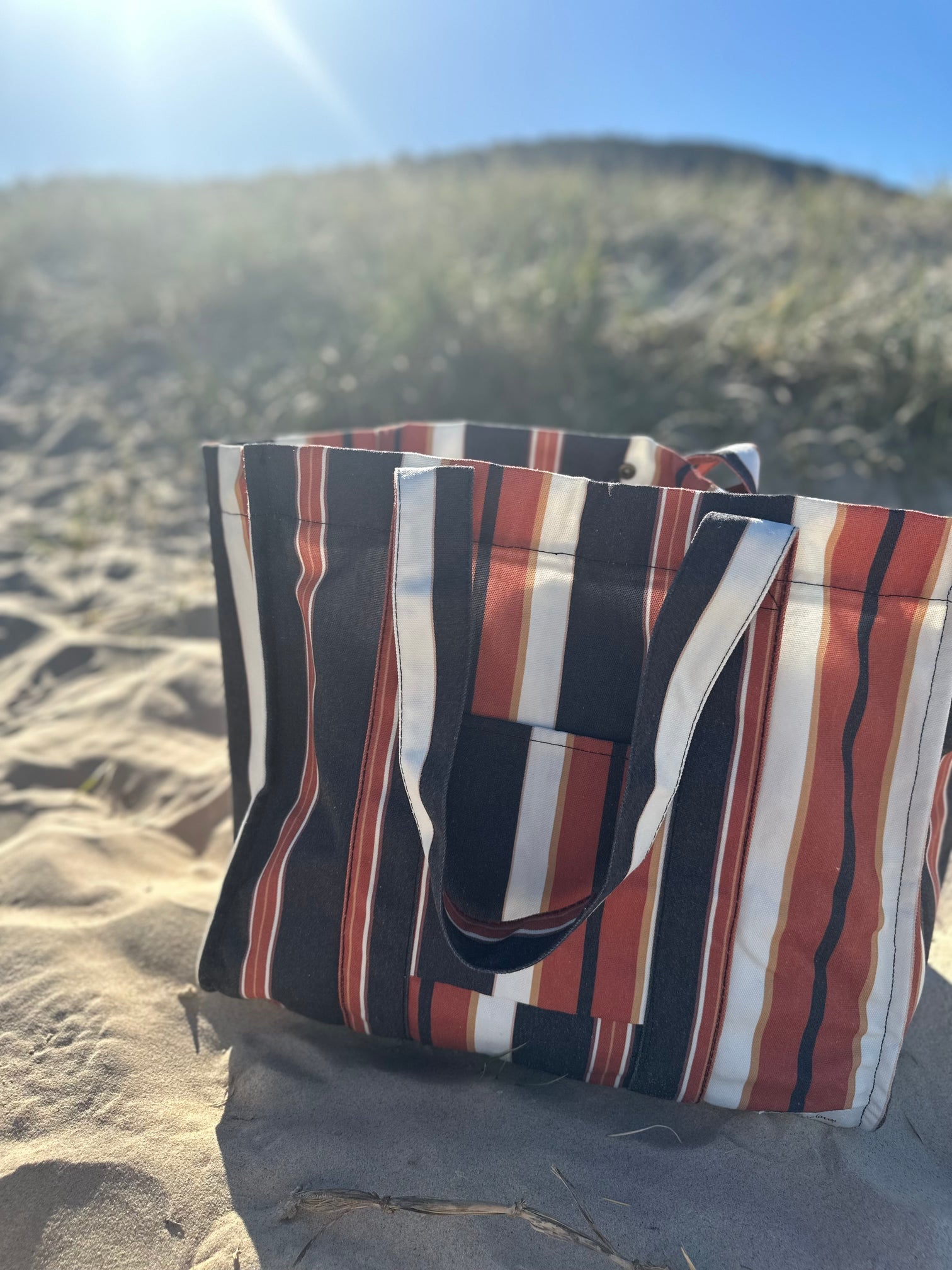 Oversized Beach Bag - Brown Stripe