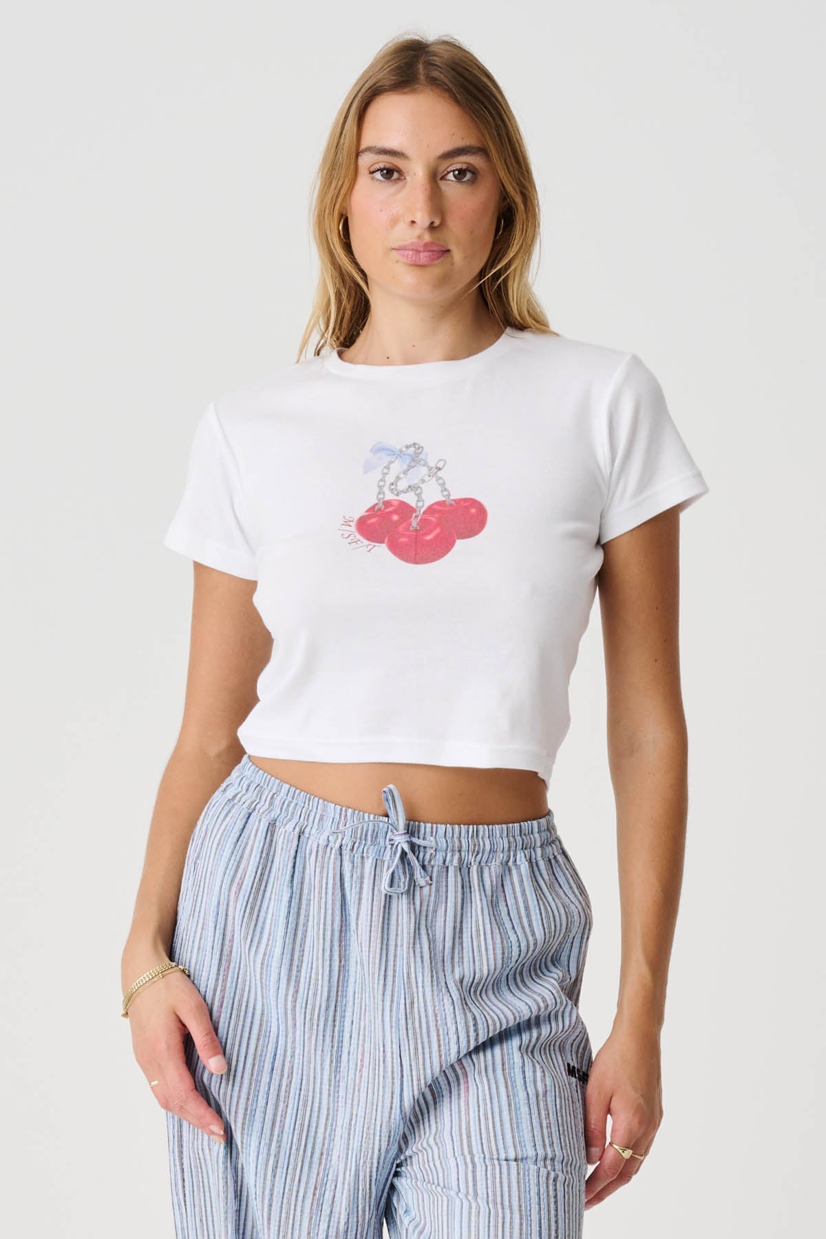 Cherry Rype Rib Tee - Solid White