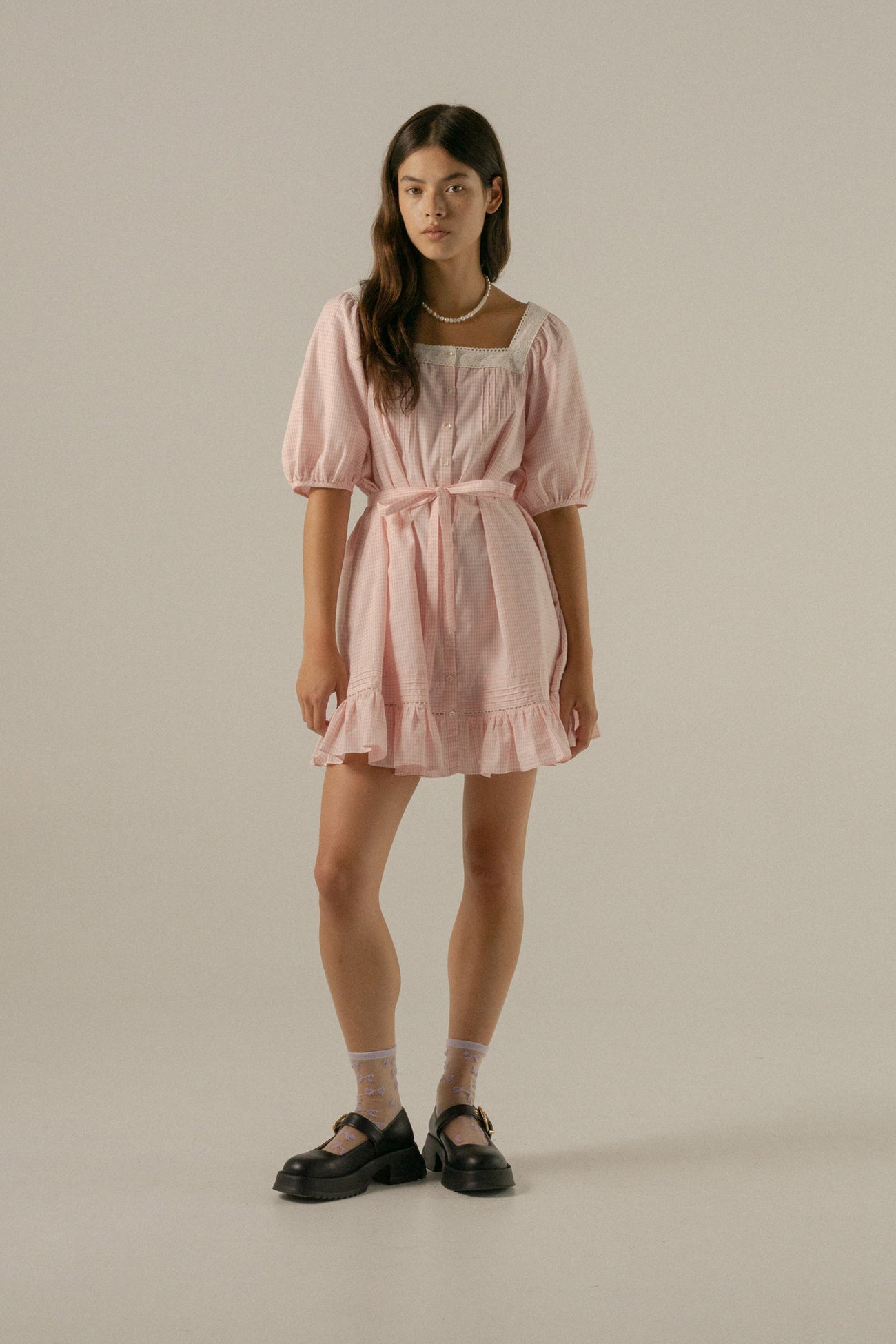 Mila Mini Dress - Baby Pink Gingham