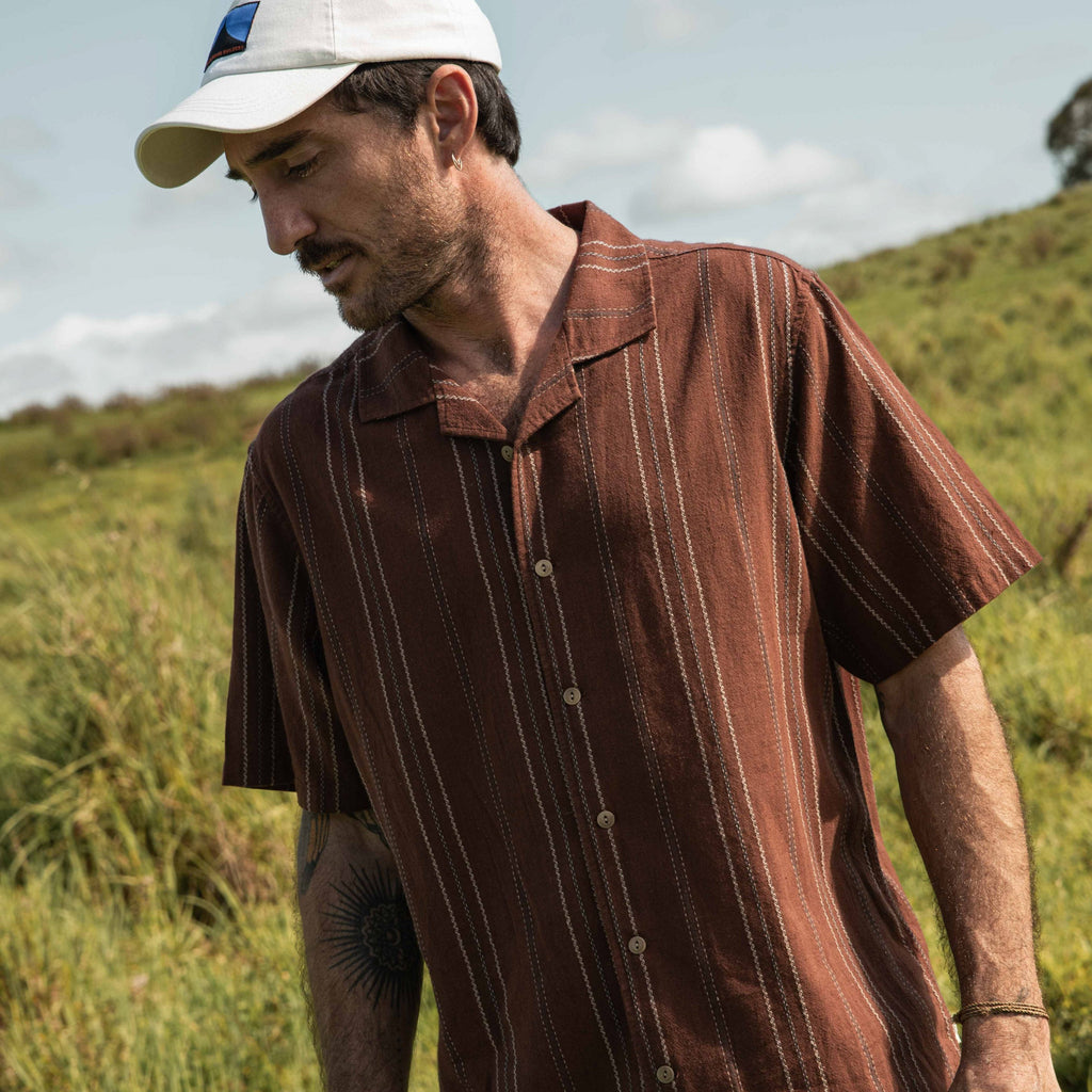 Washed Camp Collar Shirt - Brown Multi