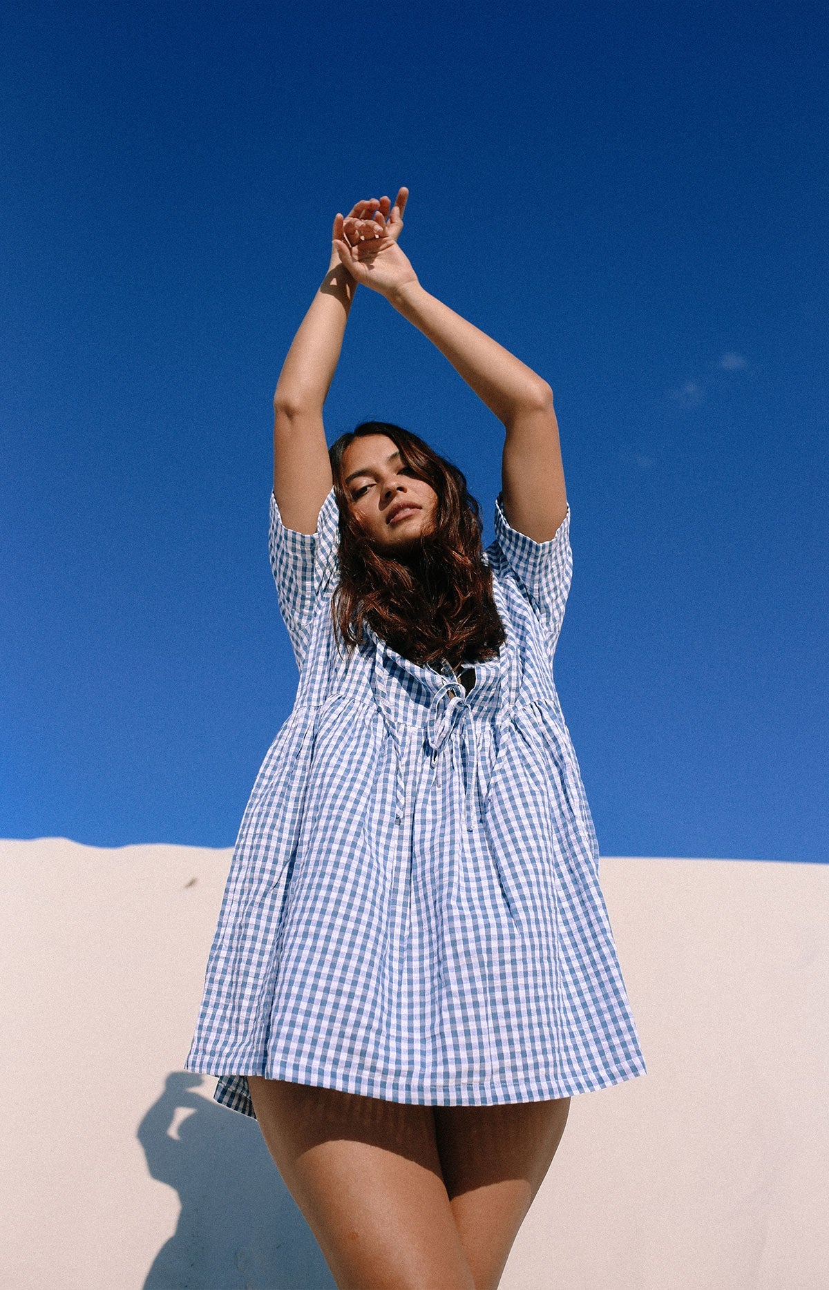 Darcey Tie Dress - Blue Gingham