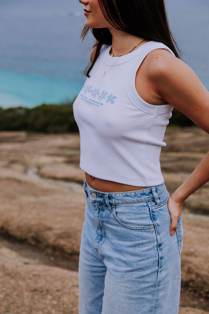 Native Hibiscus Crop Tank - White