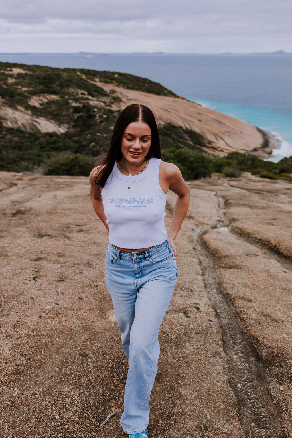 Native Hibiscus Crop Tank - White