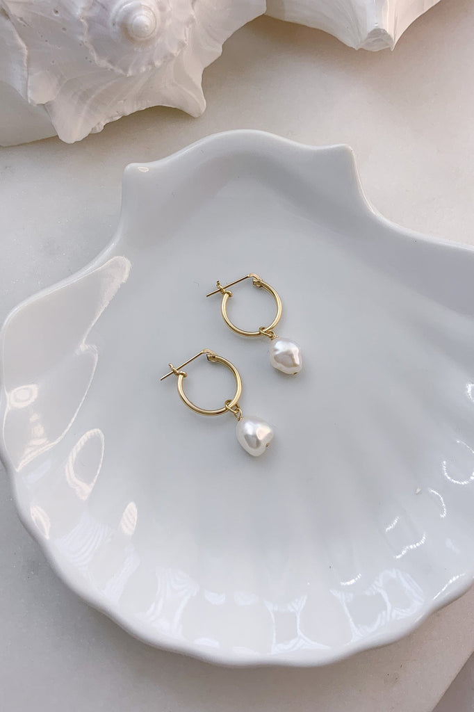Pearl Click Hoops - Gold Fill