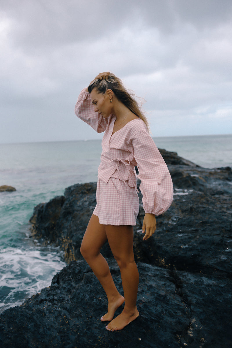 Ella Wrap Top - Pink Gingham