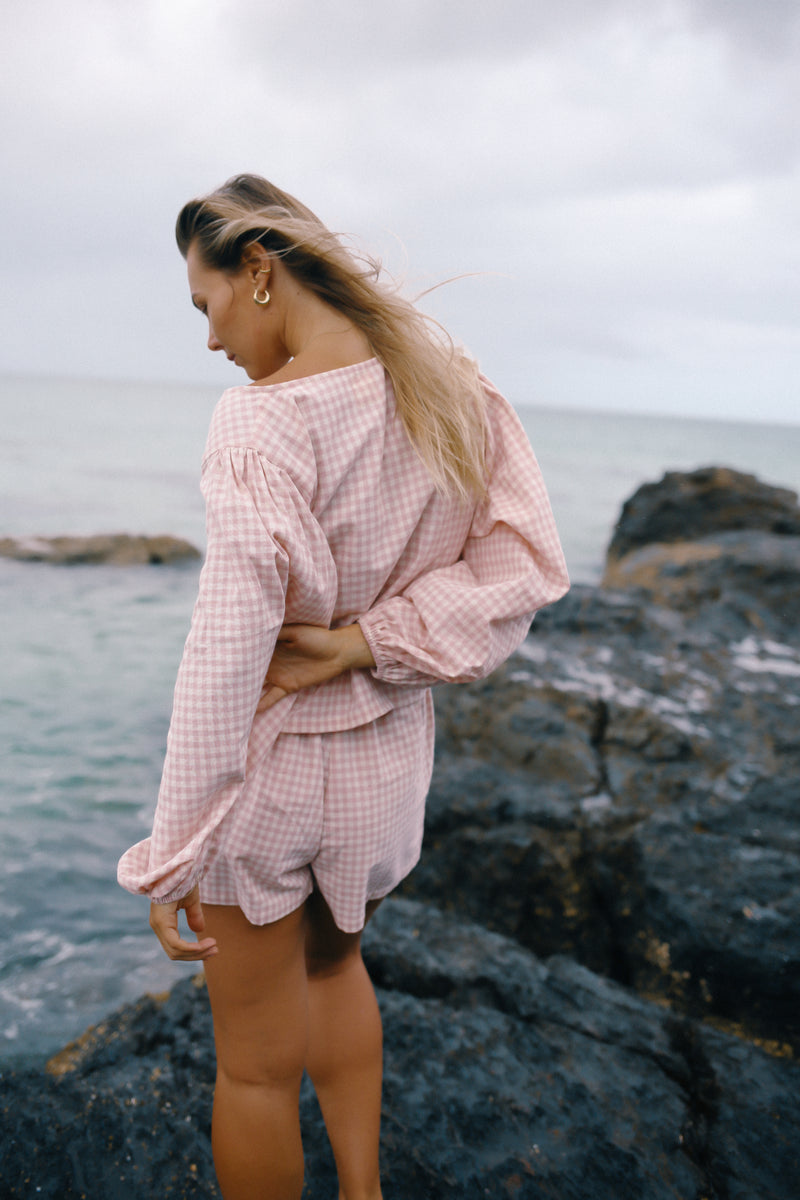 Ella Wrap Top - Pink Gingham