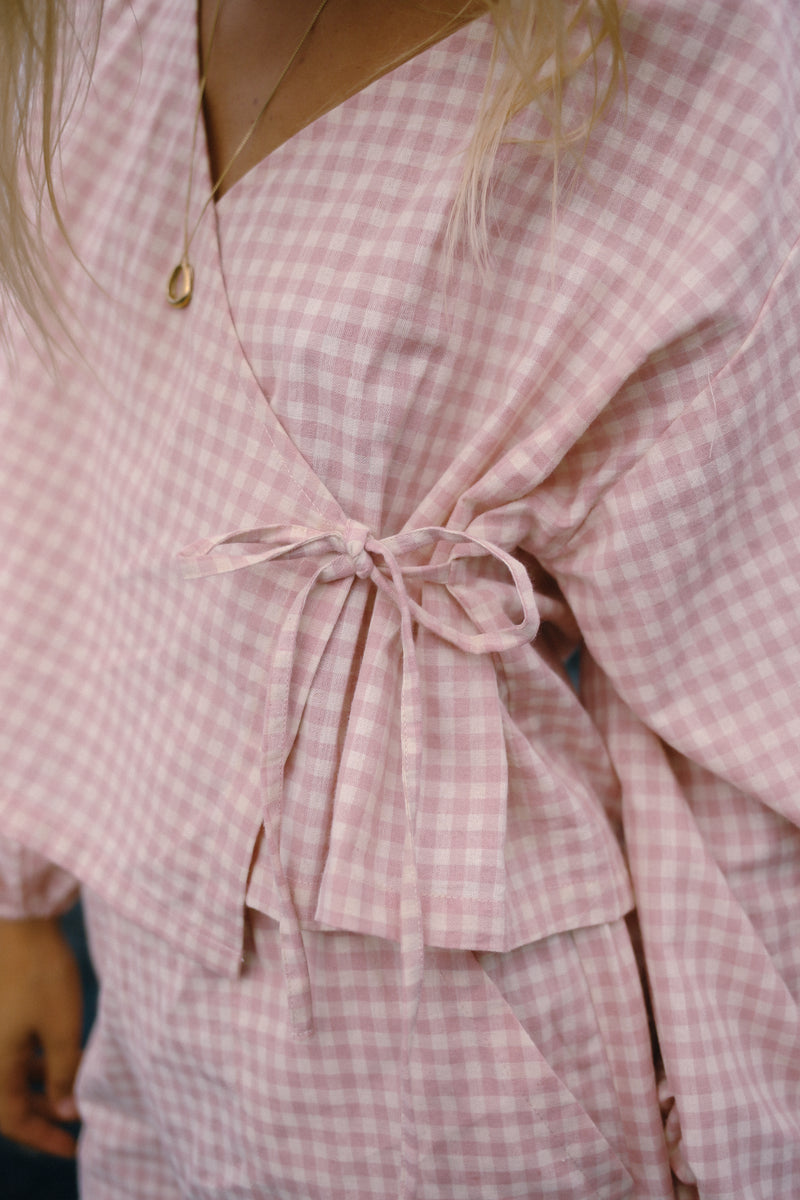 Ella Wrap Top - Pink Gingham