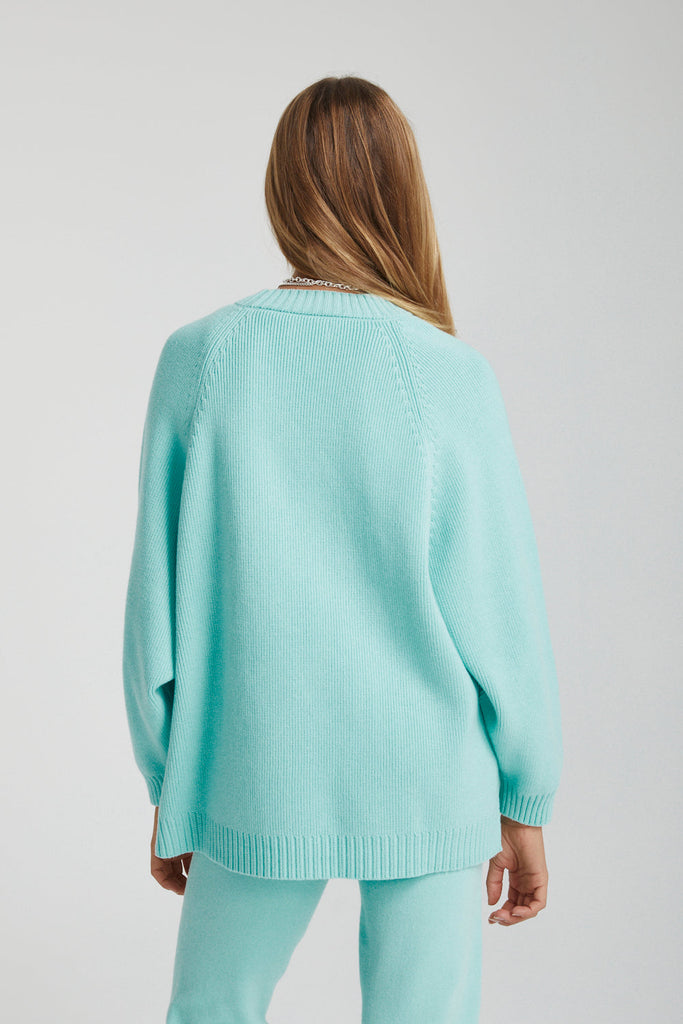 Oversized Knit Sweater - Aqua