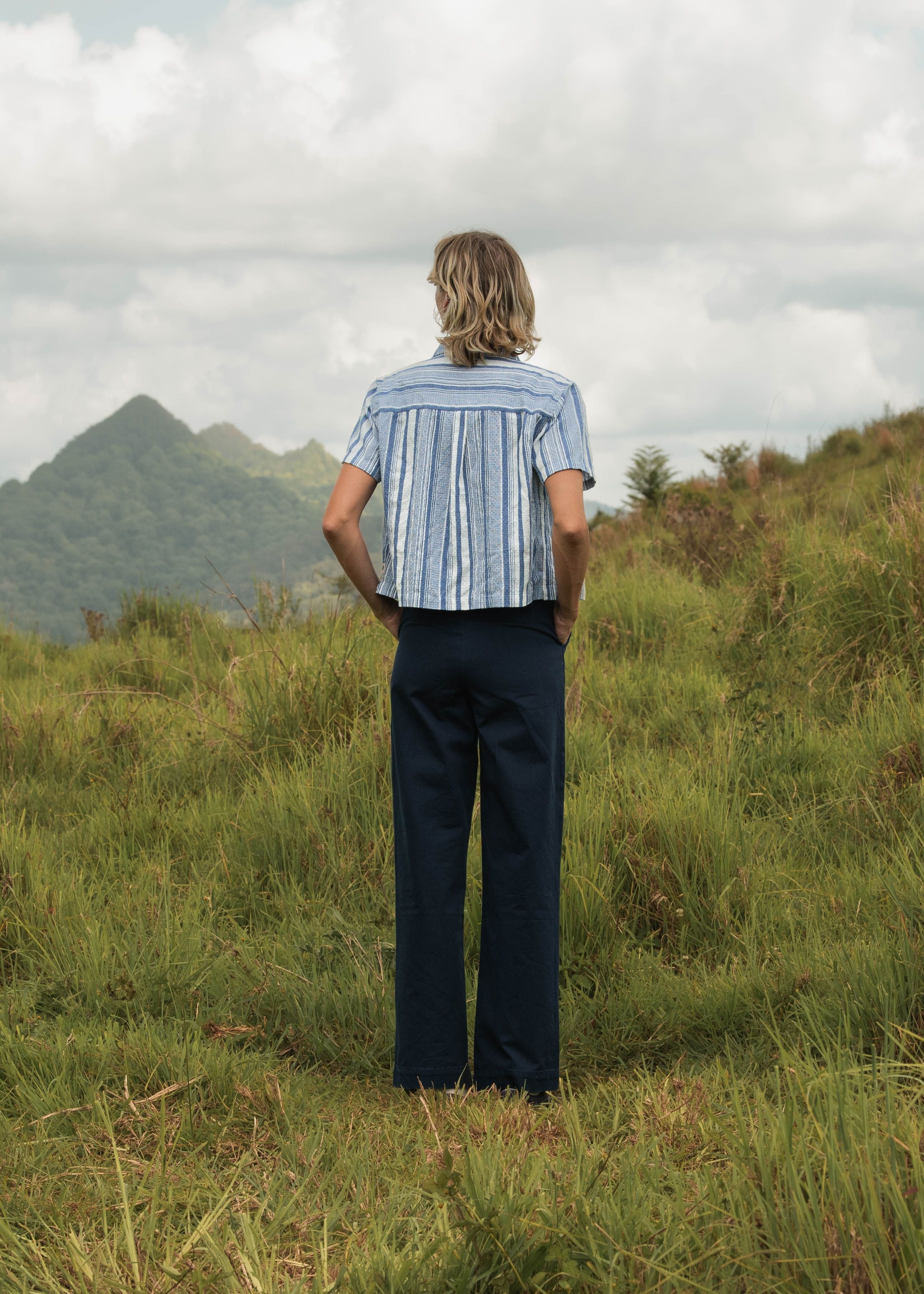 Double Pleated Twill Pants - Dark Blue