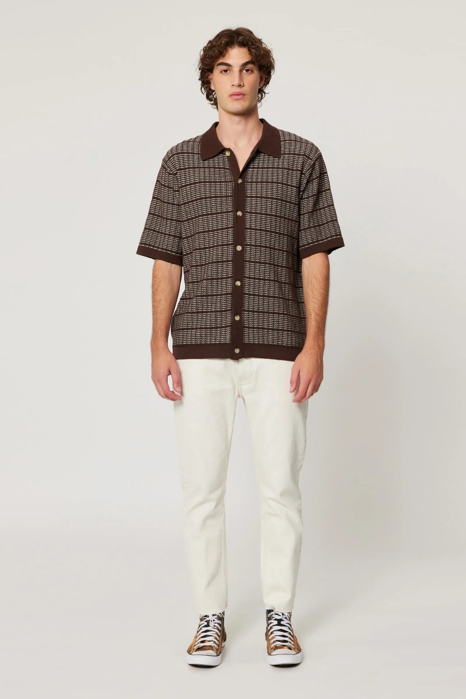 Textured Knit Shirt - Brown