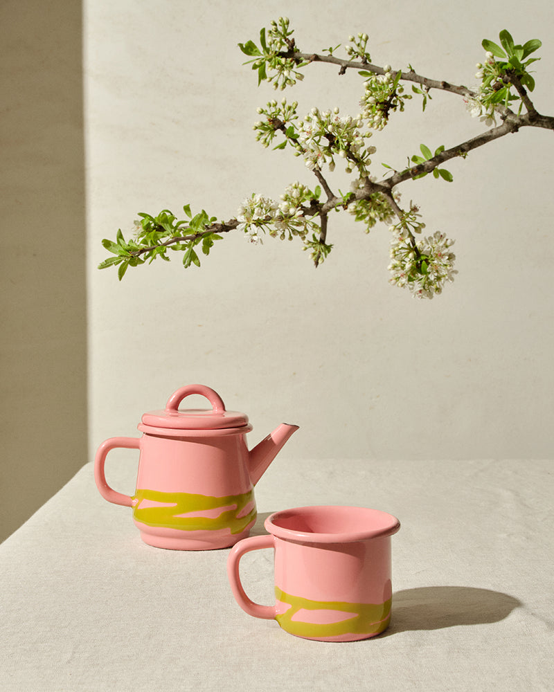 Primavera Tea Pot - Chartreuse on Rose